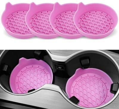 Inspired Finds Universal Silicone Car Cup Holder Coasters Non Slip Interior Pads (2 4pcs) pink 4pcs