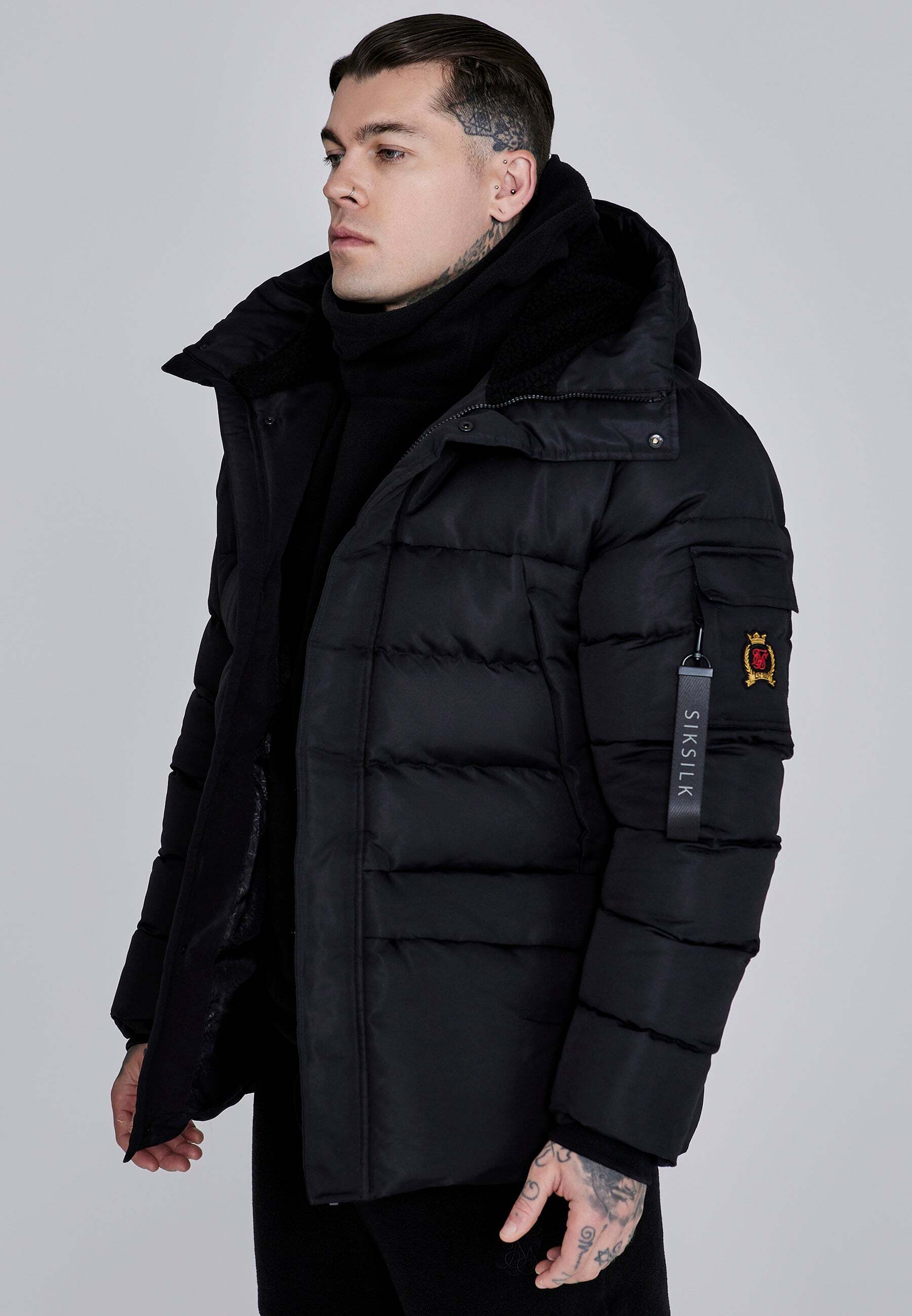 Winterjacke SIKSILK "Siksilk Winterjacke Parka", Herren, Gr. XL, schwarz, Obermaterial: 100% Polyester PES., Jacken Winterjacke schwarz XL