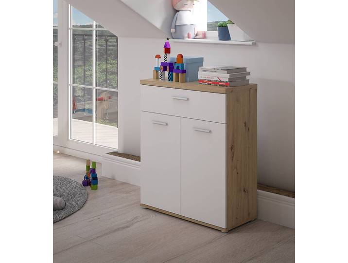 Kommode 80 x 93 x 35cm Braun/Weiß