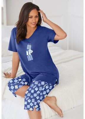 Plus Size Women's 2-Piece Capri Cotton PJ Set by Dreams & Co. in Ultra Blue Presents (Size 2X) Pajamas