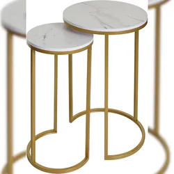 Décoshop26 - Set aus 2 Beistelltischen mit integriertem Pflanzenständer Marmoroptik weiß-goldenes MDF TAB04013