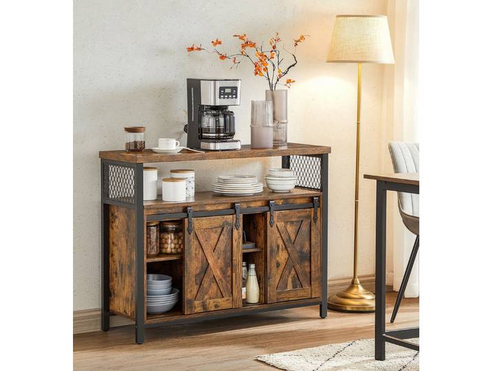 VASAGLE Buffet Sideboard Küchenschrank verstellbare Ablagen 33 x 100 x 80 cm, für Wohnzimmer, Landhausstil, mit 2 Schiebetüren