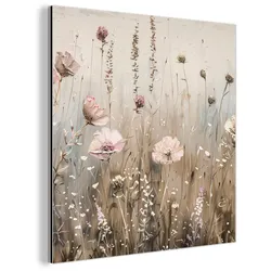 METALLBILD Blumen - Rosa - Modern - Beige 20x20 cm