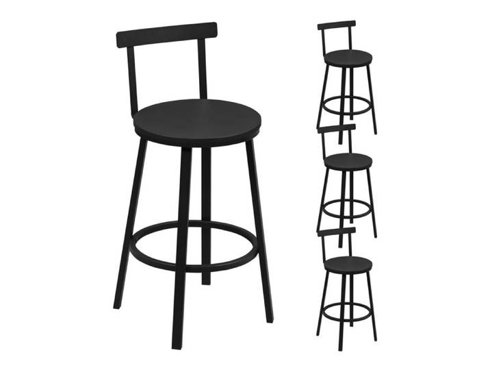 Tabouret de Bar Lot de 4 - WOLTU Tabouret Haut - Métal et MDF - Noir W0ATT0912-4