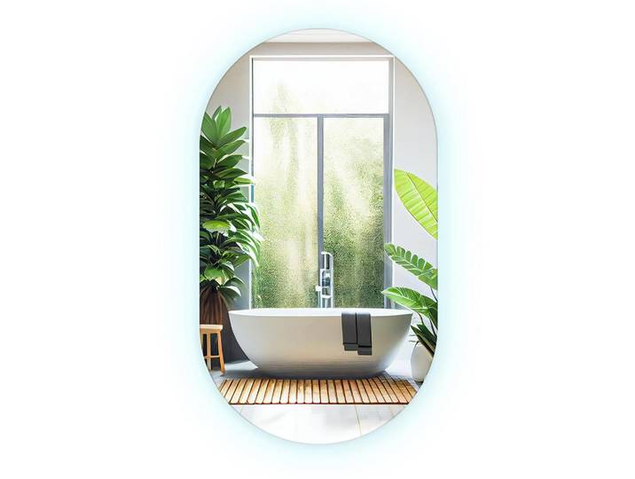 Tulup Spiegel 58 x 100 cm Oval Kaltweiß 6500K, Blaugrau, Glas, 58x100x2.4 cm, Spiegel, Wandspiegel