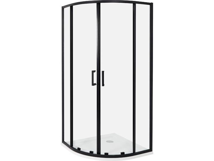 BELIANI Duschkabine Schwarz Sicherheitsglas u. Aluminiumprofile 90x90 cm Halbrund 185 cm Hoch mit Magnetschloss u. 2 Schiebetüren Modern Duschabtrennung