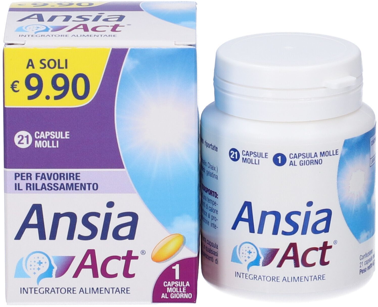 F&F Srl Ansia Act, Integratore Alimentare per il Rilassamento, 21 Capsule