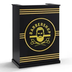 BarberPub Empfangstheke mit 1 Schublade & 1 Schrank, Empfangstisch Abschließbar, Empfangstresen Holz, Rezeptionstisch Rezeptionstheke Schmal, Kassentheke für Friseursalon, 45x80x110 cm, R9788(Schwarz)