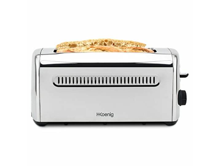 H.Koenig Toaster Toaster Spezial Baguette 2 Scheiben TOAS32 Breite Schlitze 40mm Vintage Edelstahl, 7 Bräunungsstufen, Auftauen, Schnell und gleichmäßig, Brot, Muffin, Bagel, Baguette, 1500W