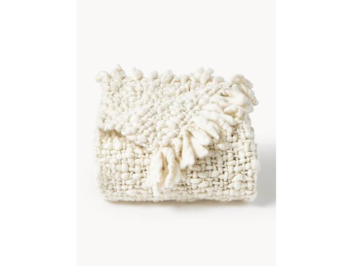 Couverture de laine en grosse maille faite main avec franges Belen
