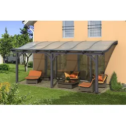 Skan Holz Terrassenüberdachung Venezia mit Mittelpfosten Breite 648 cm-648 x 339 cm-schiefergrau