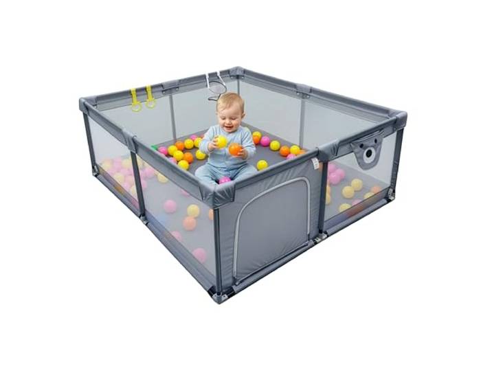 Relaxdays Parc pour bébé 120 x 180 cm\, parc de jeux\, 50 balles\, gris 2 anneaux de sécurité\, Oxford