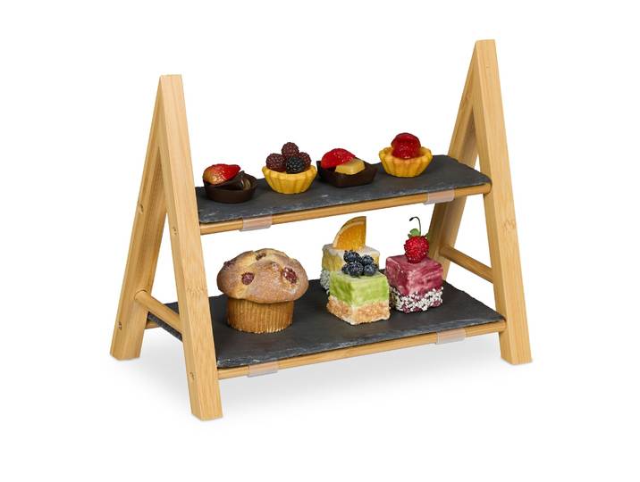 2-stöckige Etagere mit Schieferplatten Anthrazit-Hellbraun
