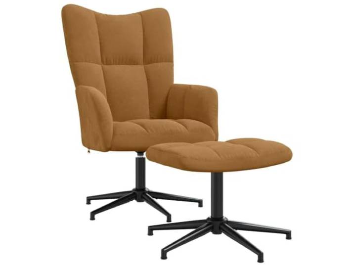 Fußsessel Braun Samt drehbar 360 Grad Stahlrahmen, Kreuzbeine, Gittermuster, modernes Design, bis 110 kg