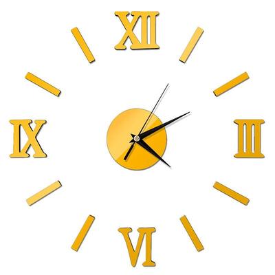 Modern 3D Mirror Roman Numeral DIY Wall Clock For Stylish Home Decor gold