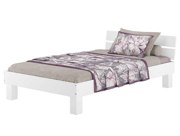 Breiteres Einzelbett Buche Massiv Waschweiß Überlang 120 x 220 cm