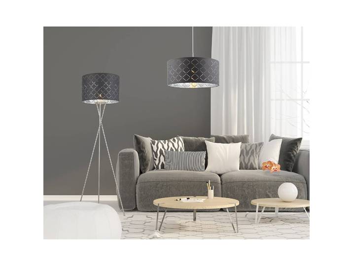 Pendelleuchte Kidal I Ø 40cm Grau Mischgewebe LED E27