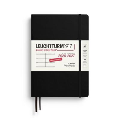 Wochenkalender Medium (A5) 2027, 18 Monate, Schwarz, Deutsch