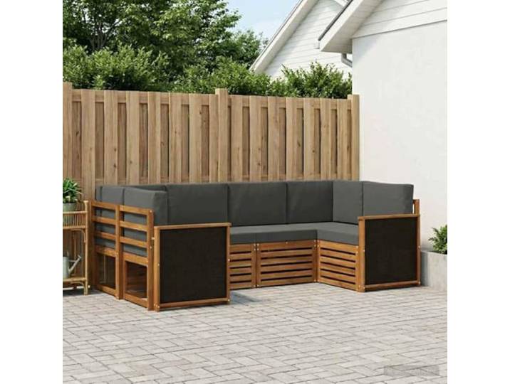RJPLMFV Ecksofa für den Außenbereich, 5-teilig, Akazie, massiv, Natur, Anthrazit