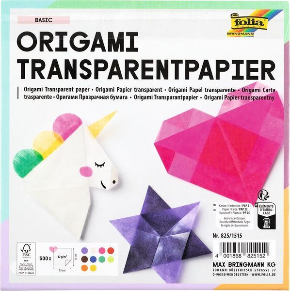 Transparentpapier-Faltblätter, gemischt, 500 Bogen bunt sortiert