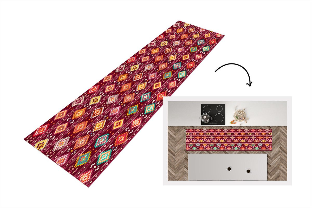 KitchenYeah Keukenloper Vinyl met Native American Ethnic Patroon, 200 x 50 cm