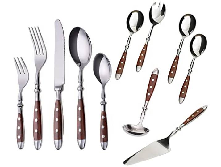 GRÄWE Besteckset, Nürnberg, 36-teilig, 6 Personen, Edelstahl, brauner Griff, rustikal, schwere Qualität, spülmaschinengeeignet, handpoliert