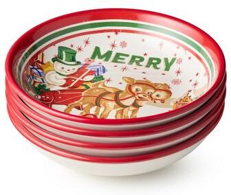 Certified International "Certifed International Santa's Retro Christmas Set of 4 Soup/Cereal Bowls 9"" x 2"" 4 Assorted Designs - 9 L x 9 W x 2 H"