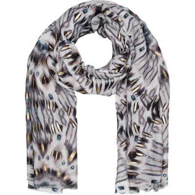 Schal STYLEBREAKER "Schal Batik Muster Metallic Streifen", Damen, grau (grau, schwarz), Obermaterial: 50% Viskose CV. 50% Baumwolle CO., Modisch, Modetücher Schal