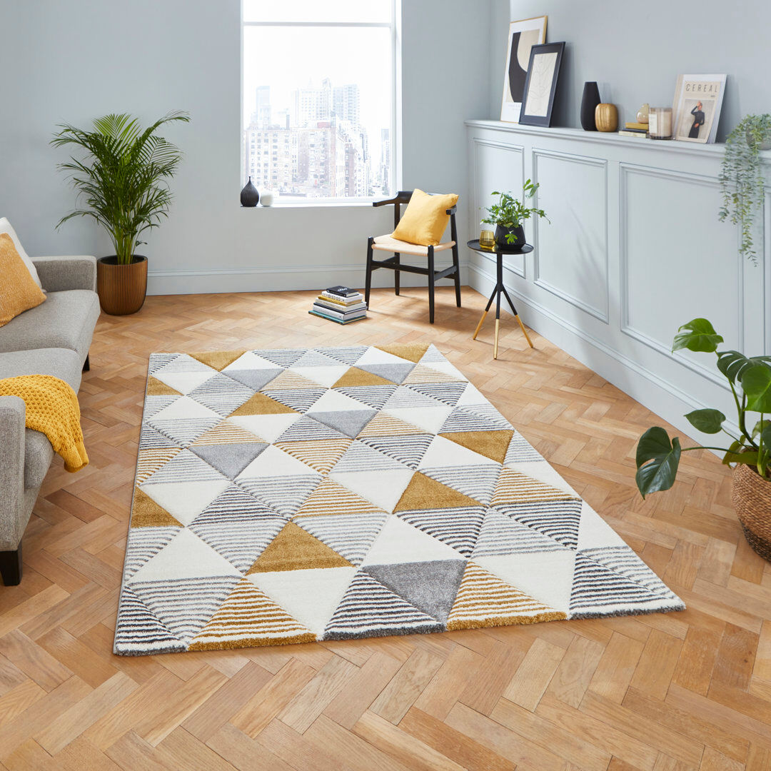 Think Rugs Machine Woven Grey/Yellow Rug Grey;Yellow Rectangle 120 x 170cm