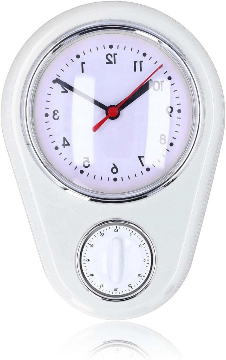 Retro Keuken Timer en Wandklok, 9 Inch Stille Kooktimer, Handmatige Eiertimer
