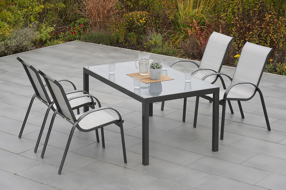 MERXXHANDELS Amalfi Set 5tlg 4 Sessel Tisch 150x90cm Alu/Textil 16946429