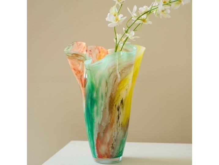 Vase en verre coloré texturé plissé, pot de fleurs de grand diamètre, accessoires d'arrangement de fleurs, Terrarium hydroponique, décoration de maison