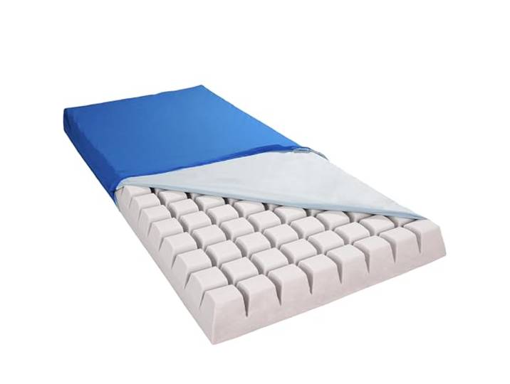 4Sleepy Anti-Dekubitus-Matratze 90x200x10 cm – Würfelschnitt Schaumstoff, Wasserdichter Bezug Waschbar, Druckentlastung Pflegebett, Medizinisch, Hergestellt in EU
