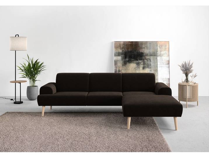 Ecksofa, Microfaser PRIMABELLE®, Braun, 292×176 cm, Federkern, Skandinavisch, andas