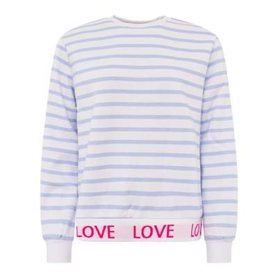 Sweatshirt ZWILLINGSHERZ "Love Love Love", Damen, Gr. L, blau (hellblau), Obermaterial: 50% Baumwolle, 50% Polyester, Sweatshirts Sweatshirt, gestreift, Rundhals, elastische Bündchen mit Love-Schriftzug