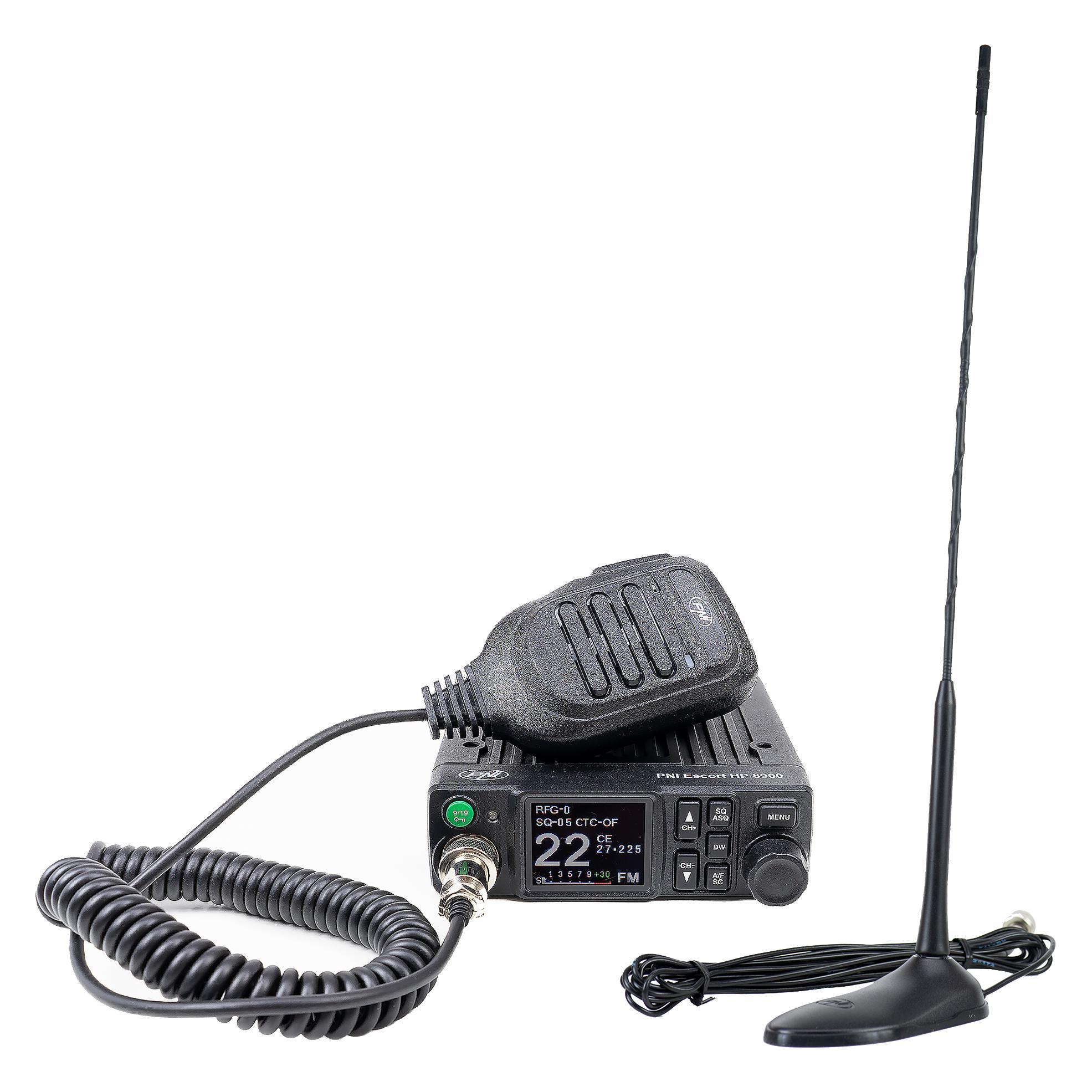 PNI CB Escort HP 8900 ASQ-Funkpaket, 12-24 V + Extra 45 CB-Antenne mit Magnetfuss, 12 V/24 V-Stro (43697944)