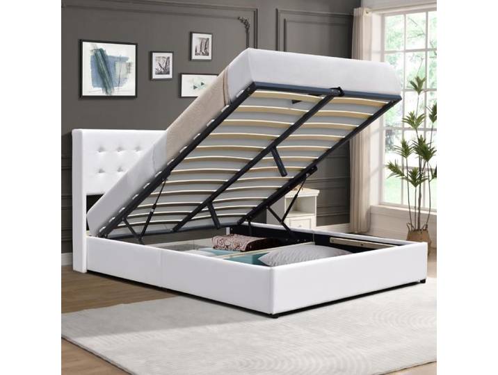 Lit 160x200 - NUIT D'OR - LIT TRIXIE BLANC - Dehoussable - Montage rapide - PVC simili facile entretien