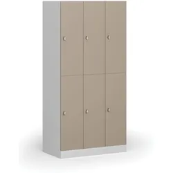 Schließfachschrank S1, 6 Fächer, 1850 x 900 x 500 mm, Drehverschluss, beige Tür