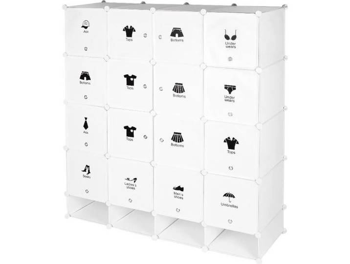 Armoire Etagères Plastiques JEOBEST - 16 Cubes Modulables + 4 Cubes Chaussures - Blanc