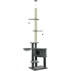 PawHut Kratzbaum mit Sisalsäulen, Katzenkratzbaum, Katzen Kletterbaum, Dunkelgrau, 55 x 45 x 220-265cm