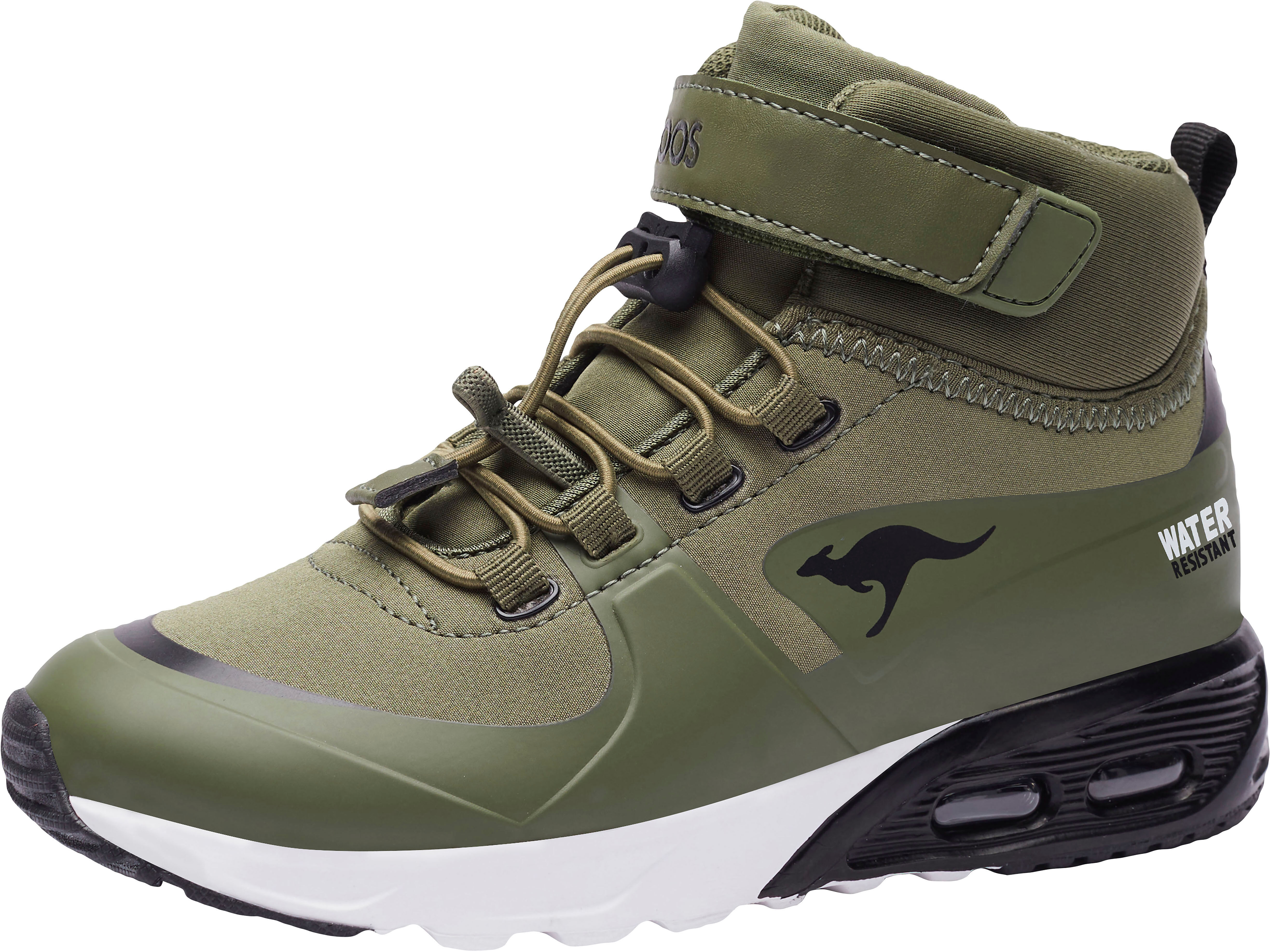 Sneaker KANGAROOS "KX-Hydro", Jungen, Gr. 25, bunt (schwarz, olivgrün), Synthetik, Textil, Schuhe Sneaker, Sneakerboot, Winterschuh, wasserdicht, Schnellschnürung schwarz, olivgrün 25