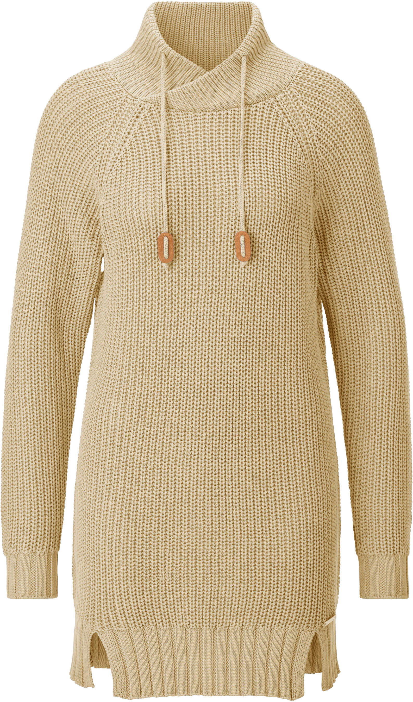 Longpullover WITT "Longpullover Longpullover mit Rippabschlüssen", Damen, Gr. 44, beige (sand), Wirkware, , Sportlich, Pullover Longpullover