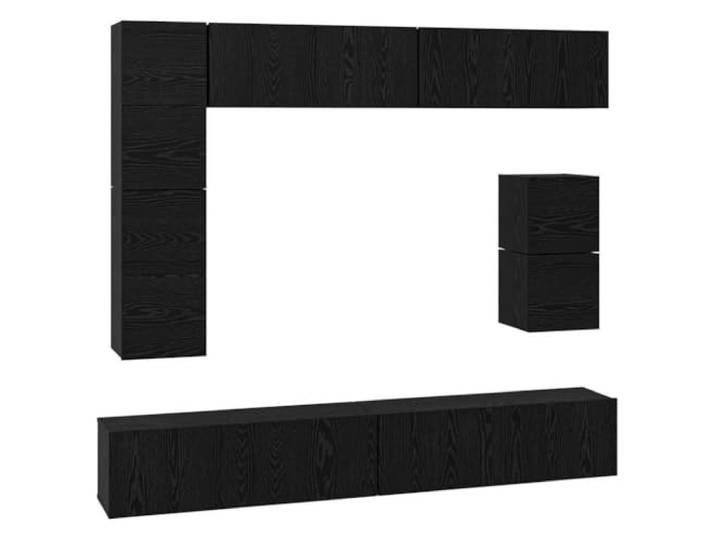 hliofuir 8-Teiliges TV-Schrankset Wandmontiert Schwarz Eichen-Optik 8-teiliges Lowboard-Set aus Holzwerkstoff für Wandmontage im Wohnzimmer. Flexibler Stauraum mit Schranktüren.