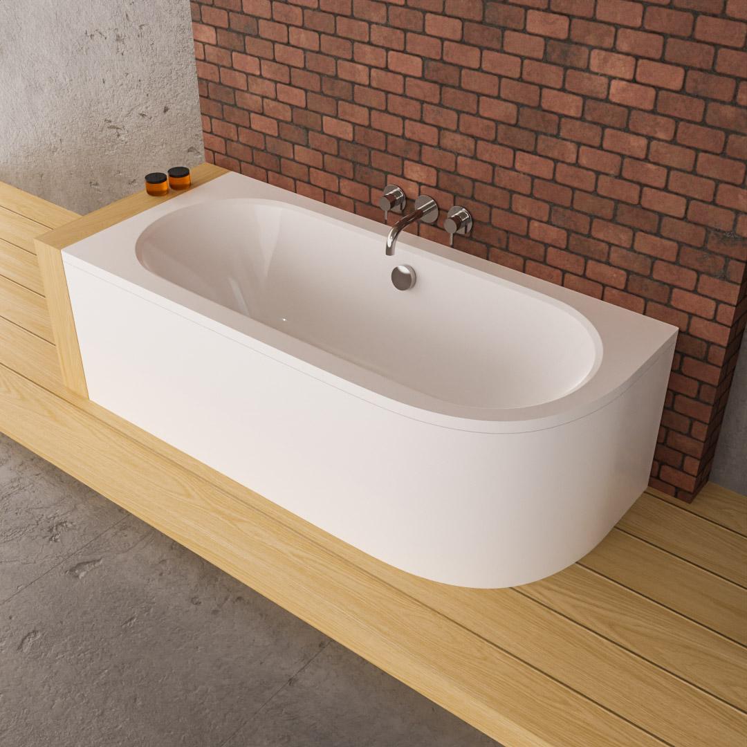 ECOLAM Badewanne 150x75 LINKS Avita Eckbadewanne mit Schürze | Acrylwanne Eckwanne + Schürze Füße Silikon Ablaufgarnitur GRATIS Komplettset
