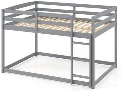 Costway Full Over Full Bunk Bed with Integrated Ladder and Safety Guardrails Solid Wood-Grey