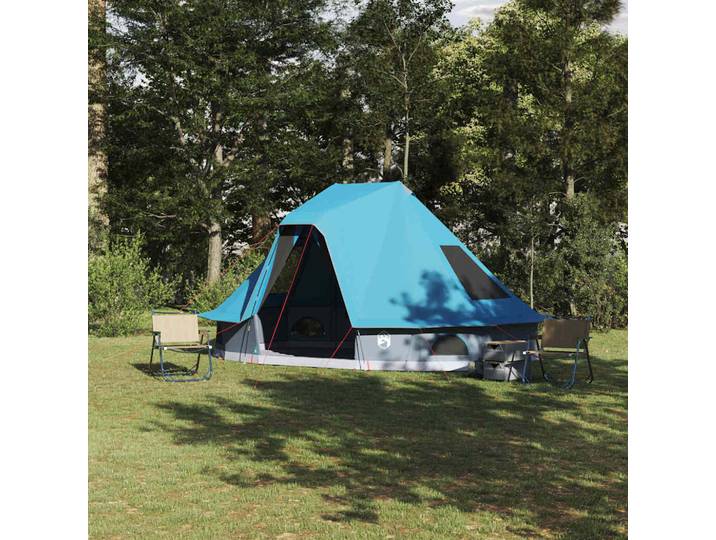 vidaXL Tipi Zelt 6 Personen Blau Taft