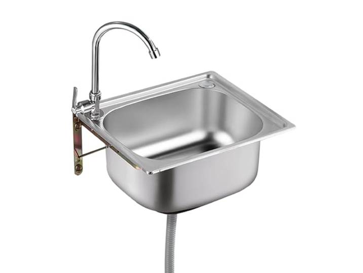 ZQFHSX Edelstahl-Wandspüle, Einzelbecken, Handwaschbecken für den Haushalt mit Armatur und Abflussrohr, geeignet für Restaurants und Küchen, leicht zu reinigen (60 x 40 cm)