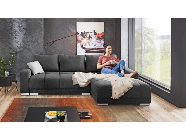 Ecksofa Carine mit Schlaffunktion und Bettkasten in Stoff