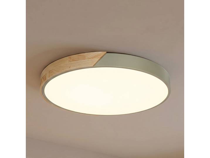 Lynorri LED-Deckenleuchte, Ø 51 cm, grün, Holzdekor - Prios - Wohnzimmer - Modern - Kunststoff - Rund