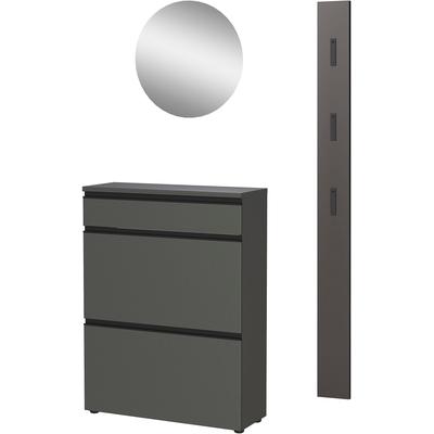 Garderoben-Set GERMANIA "GW-Baldone", grau (graphit), kleiner Spiegel, Glas, Holzwerkstoff, Metall, Kastenmöbel-Sets, mit großem o. kleinen Spiegel, Tiefe: 30 cm, für schmale Flure
